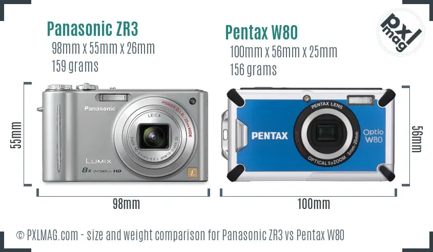 Panasonic ZR3 vs Pentax W80 size comparison