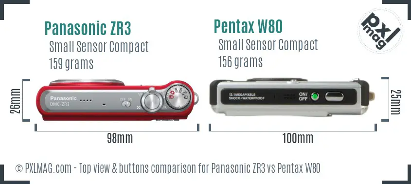 Panasonic ZR3 vs Pentax W80 top view buttons comparison