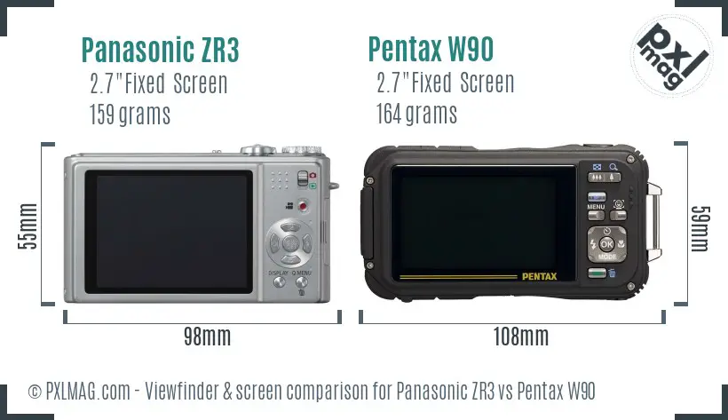 Panasonic ZR3 vs Pentax W90 Screen and Viewfinder comparison