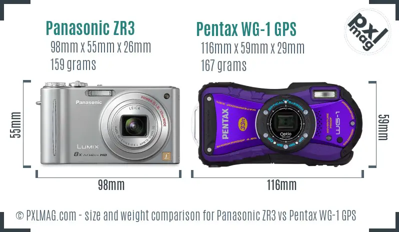 Panasonic ZR3 vs Pentax WG-1 GPS size comparison