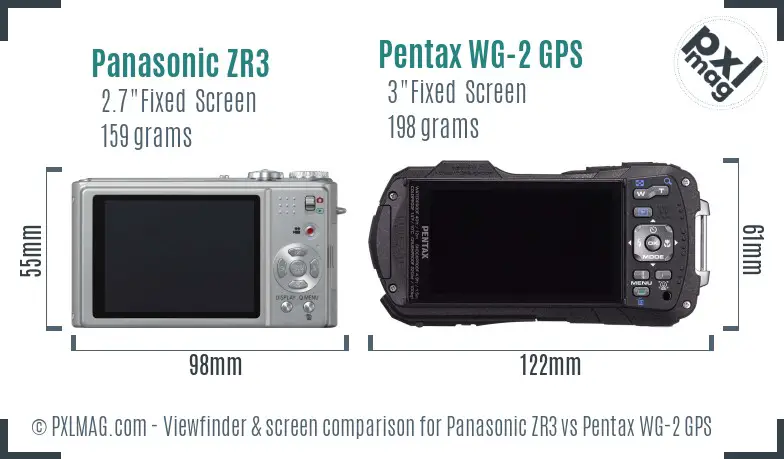 Panasonic ZR3 vs Pentax WG-2 GPS Screen and Viewfinder comparison