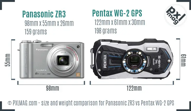 Panasonic ZR3 vs Pentax WG-2 GPS size comparison