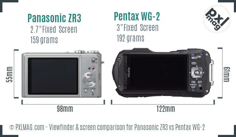 Panasonic ZR3 vs Pentax WG-2 Screen and Viewfinder comparison