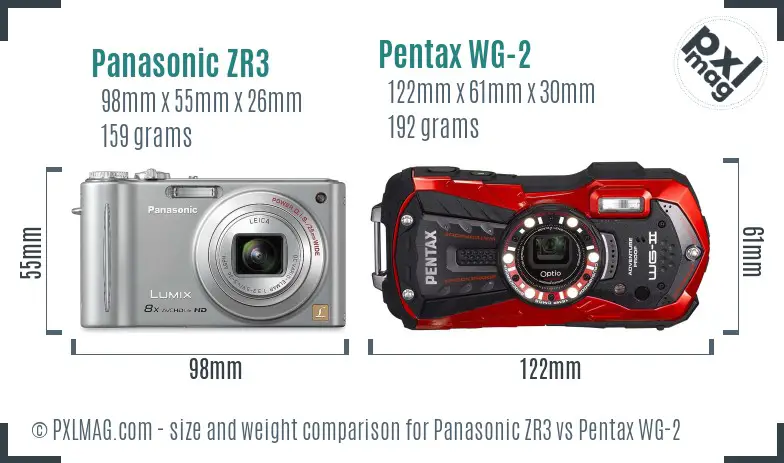 Panasonic ZR3 vs Pentax WG-2 size comparison