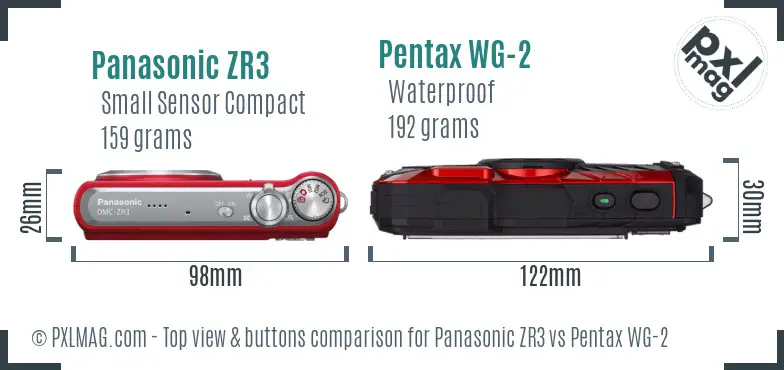 Panasonic ZR3 vs Pentax WG-2 top view buttons comparison