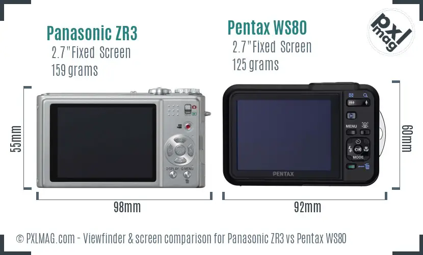 Panasonic ZR3 vs Pentax WS80 Screen and Viewfinder comparison