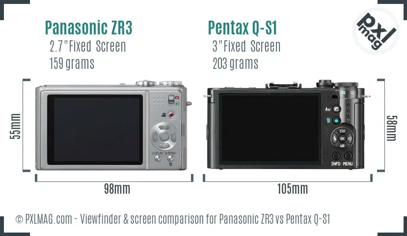 Panasonic ZR3 vs Pentax Q-S1 Screen and Viewfinder comparison