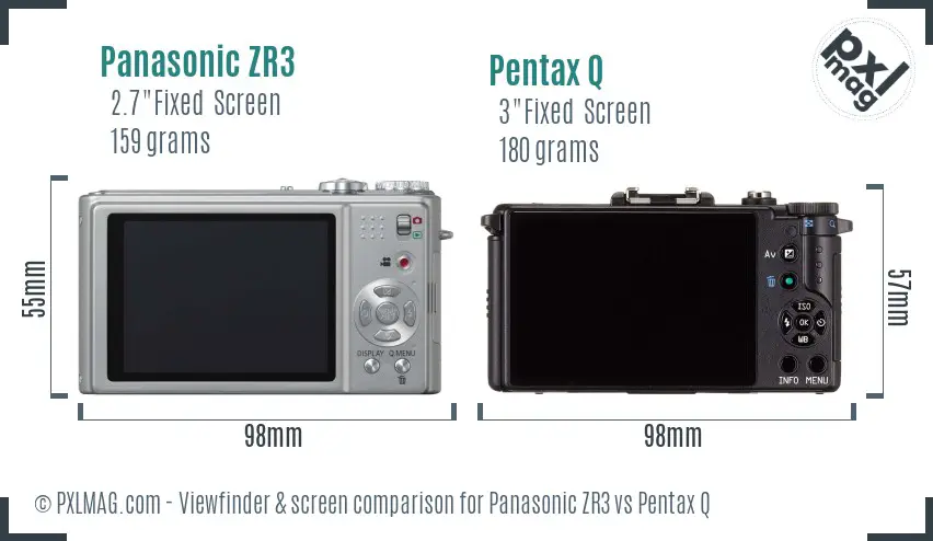 Panasonic ZR3 vs Pentax Q Screen and Viewfinder comparison