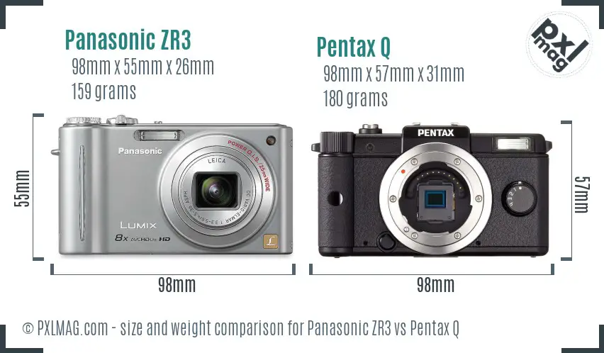 Panasonic ZR3 vs Pentax Q size comparison