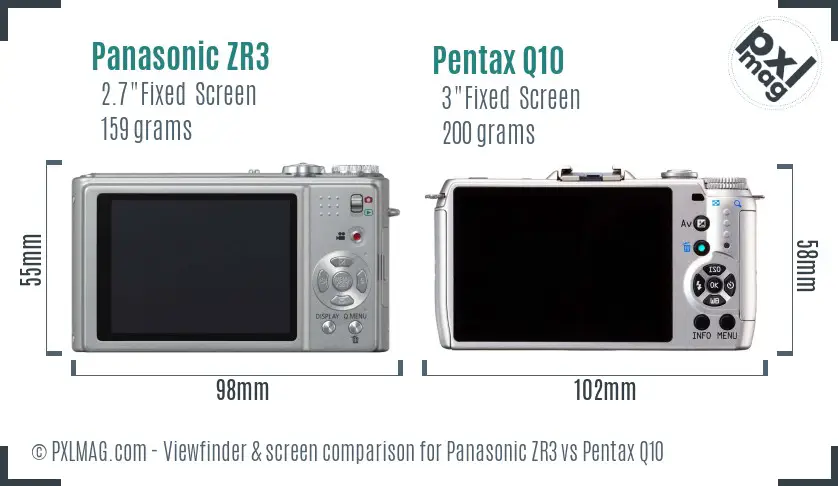 Panasonic ZR3 vs Pentax Q10 Screen and Viewfinder comparison