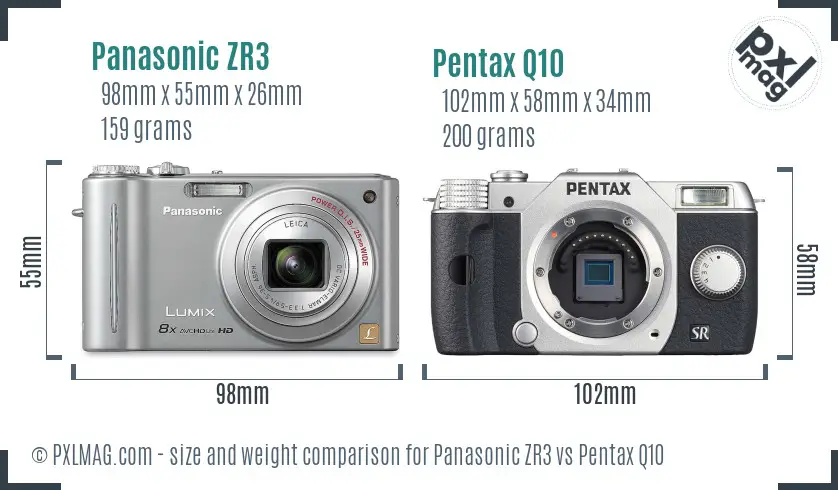 Panasonic ZR3 vs Pentax Q10 size comparison