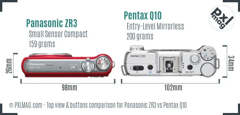 Panasonic ZR3 vs Pentax Q10 top view buttons comparison