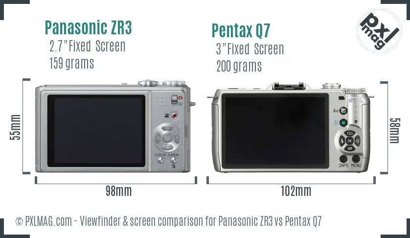 Panasonic ZR3 vs Pentax Q7 Screen and Viewfinder comparison