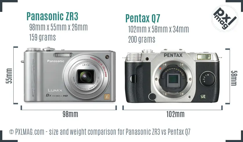 Panasonic ZR3 vs Pentax Q7 size comparison