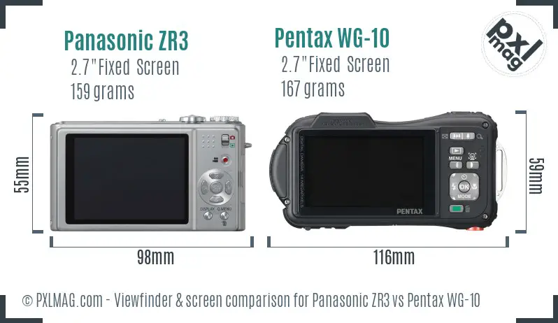 Panasonic ZR3 vs Pentax WG-10 Screen and Viewfinder comparison