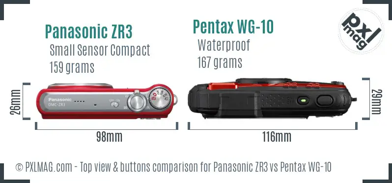 Panasonic ZR3 vs Pentax WG-10 top view buttons comparison