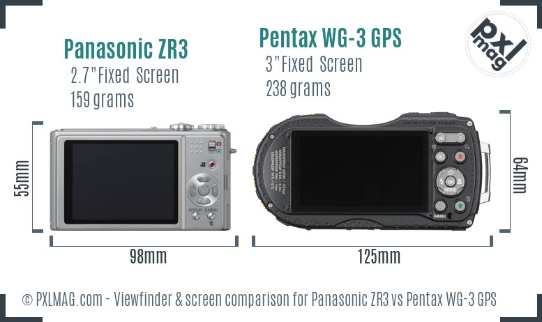 Panasonic ZR3 vs Pentax WG-3 GPS Screen and Viewfinder comparison