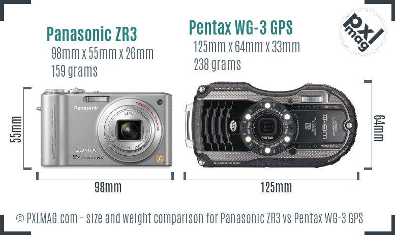 Panasonic ZR3 vs Pentax WG-3 GPS size comparison