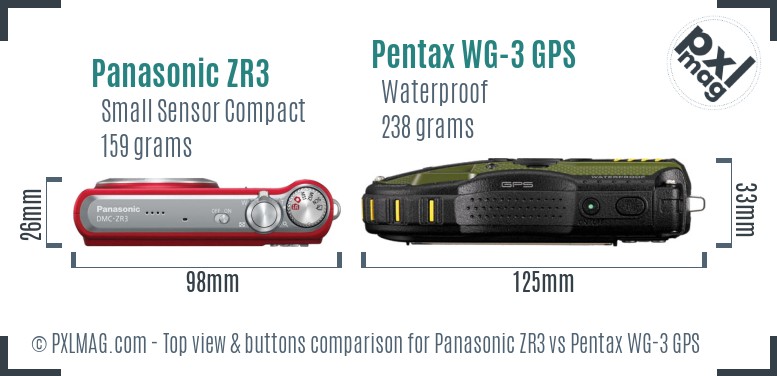 Panasonic ZR3 vs Pentax WG-3 GPS top view buttons comparison