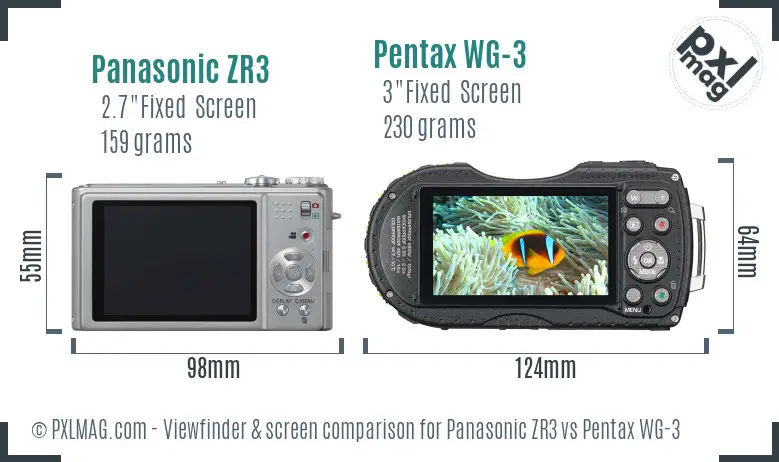 Panasonic ZR3 vs Pentax WG-3 Screen and Viewfinder comparison