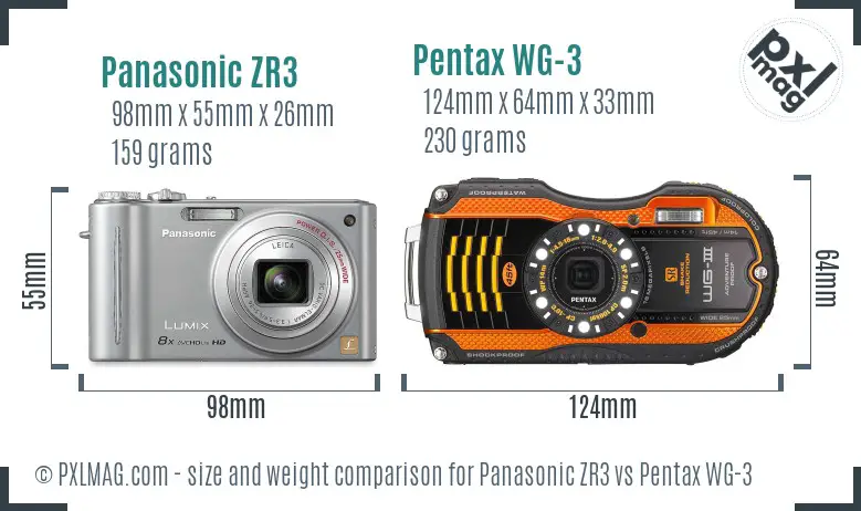 Panasonic ZR3 vs Pentax WG-3 size comparison