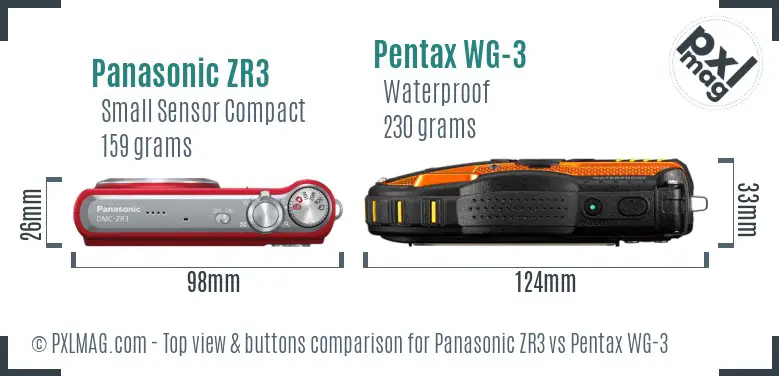 Panasonic ZR3 vs Pentax WG-3 top view buttons comparison