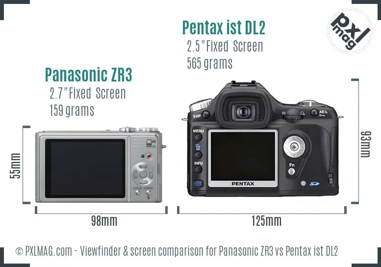 Panasonic ZR3 vs Pentax ist DL2 Screen and Viewfinder comparison