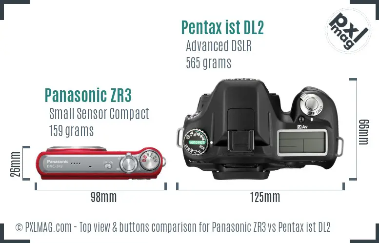 Panasonic ZR3 vs Pentax ist DL2 top view buttons comparison