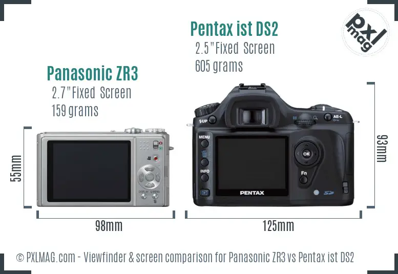 Panasonic ZR3 vs Pentax ist DS2 Screen and Viewfinder comparison