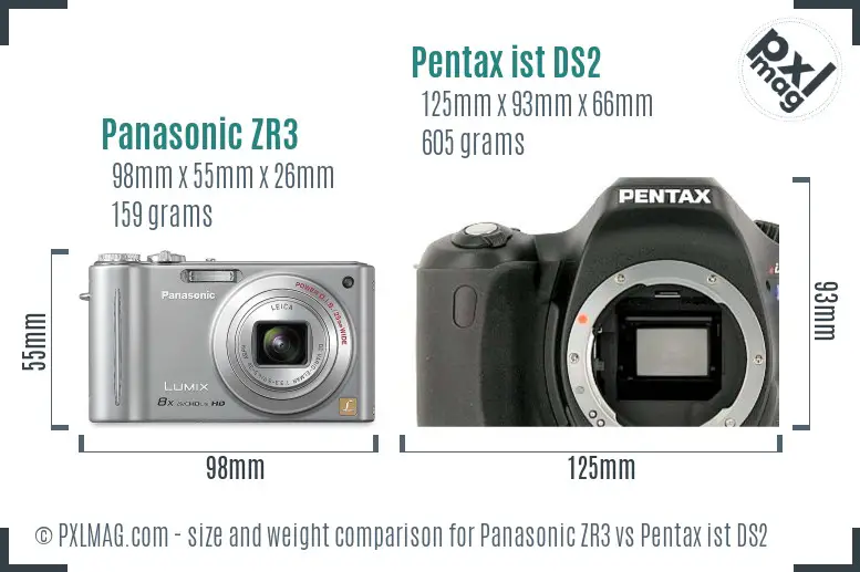 Panasonic ZR3 vs Pentax ist DS2 size comparison