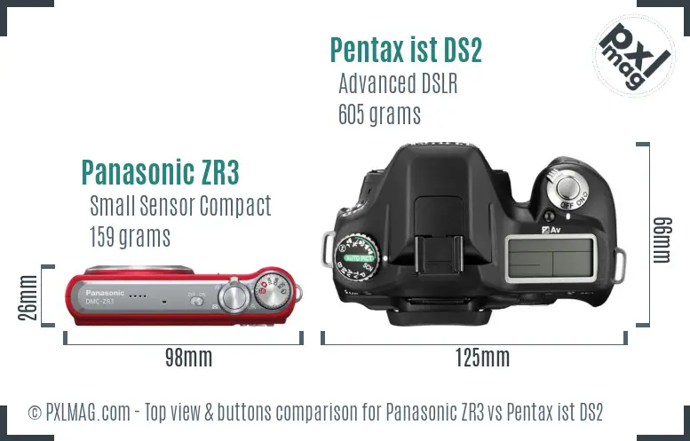 Panasonic ZR3 vs Pentax ist DS2 top view buttons comparison