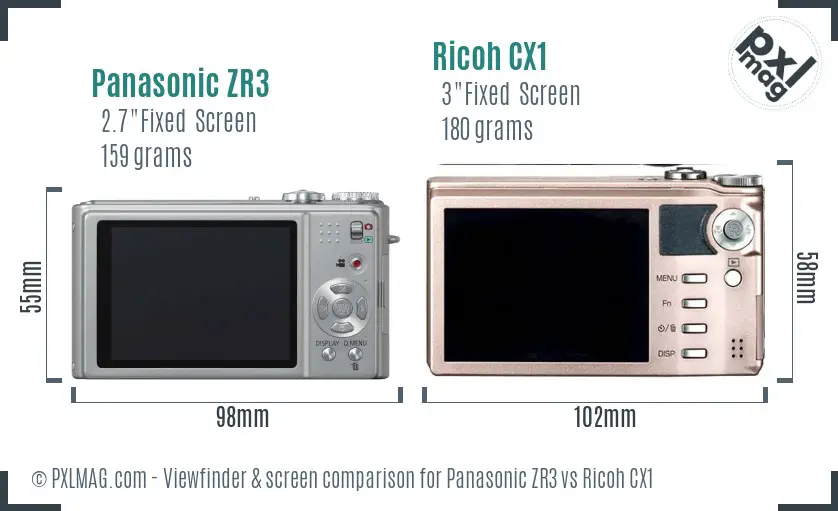 Panasonic ZR3 vs Ricoh CX1 Screen and Viewfinder comparison Panasonic ZR3 vs Ricoh CX1 Screen and Viewfinder comparison