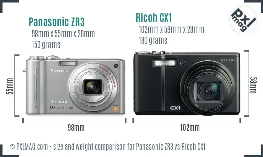 Panasonic ZR3 vs Ricoh CX1 size comparison Panasonic ZR3 vs Ricoh CX1 size comparison