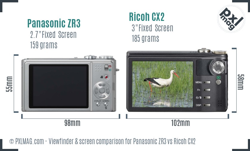 Panasonic ZR3 vs Ricoh CX2 Screen and Viewfinder comparison