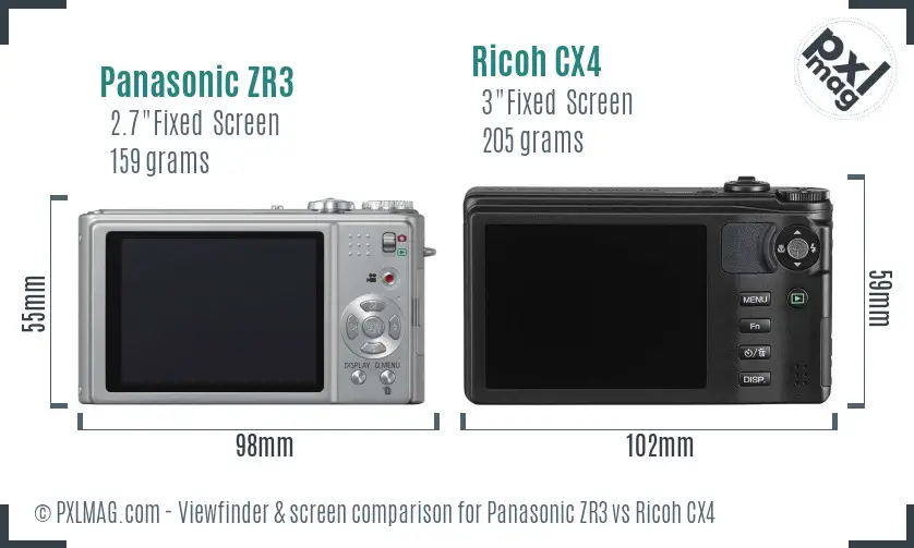 Panasonic ZR3 vs Ricoh CX4 Screen and Viewfinder comparison