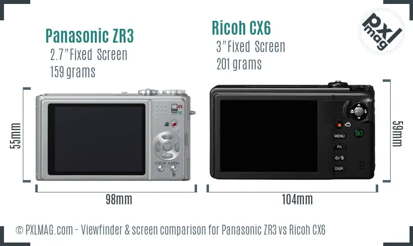 Panasonic ZR3 vs Ricoh CX6 Screen and Viewfinder comparison Panasonic ZR3 vs Ricoh CX6 Screen and Viewfinder comparison