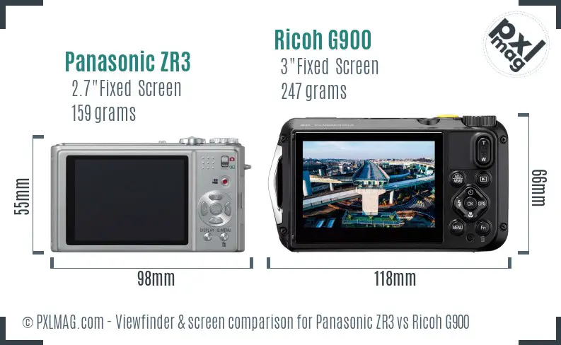 Panasonic ZR3 vs Ricoh G900 Screen and Viewfinder comparison