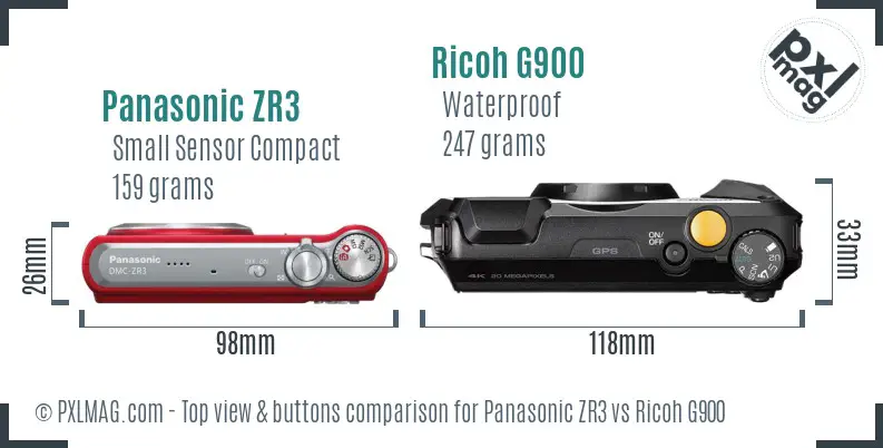 Panasonic ZR3 vs Ricoh G900 top view buttons comparison