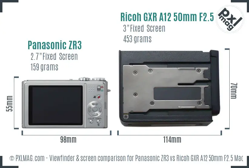 Panasonic ZR3 vs Ricoh GXR A12 50mm F2.5 Macro Screen and Viewfinder comparison