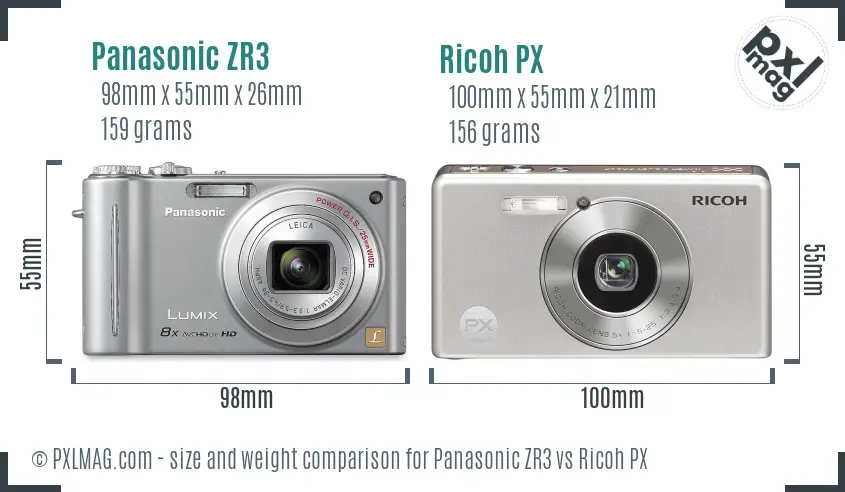 Panasonic ZR3 vs Ricoh PX size comparison Panasonic ZR3 vs Ricoh PX size comparison