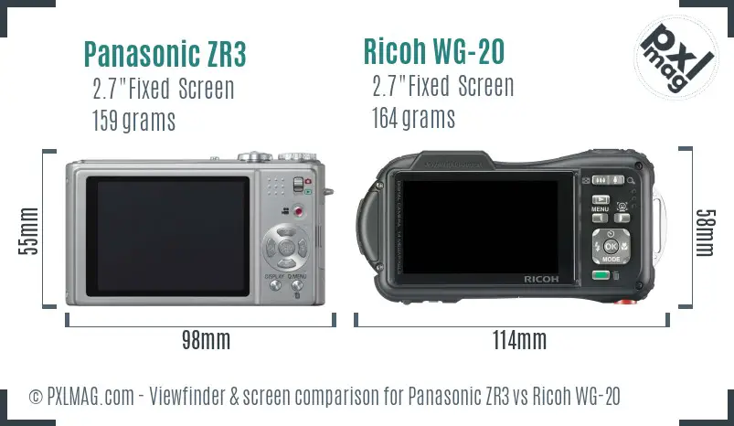 Panasonic ZR3 vs Ricoh WG-20 Screen and Viewfinder comparison