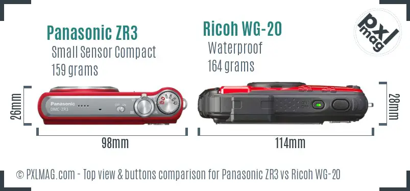 Panasonic ZR3 vs Ricoh WG-20 top view buttons comparison