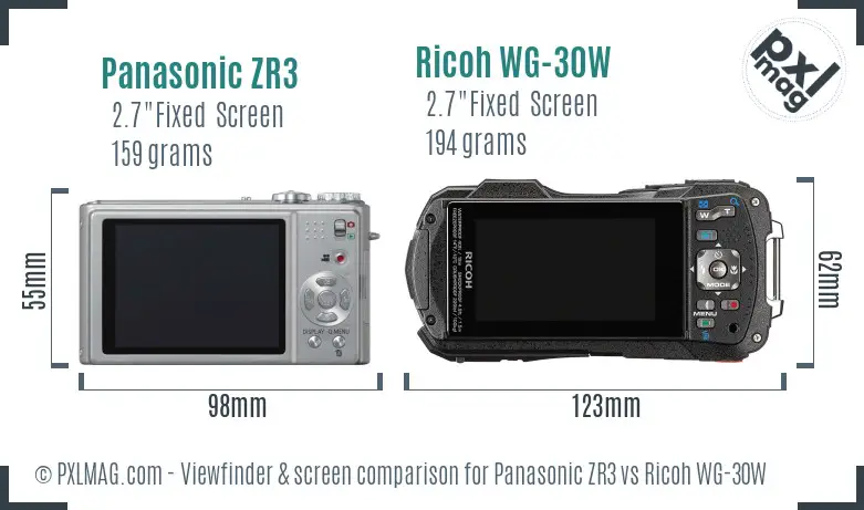 Panasonic ZR3 vs Ricoh WG-30W Screen and Viewfinder comparison