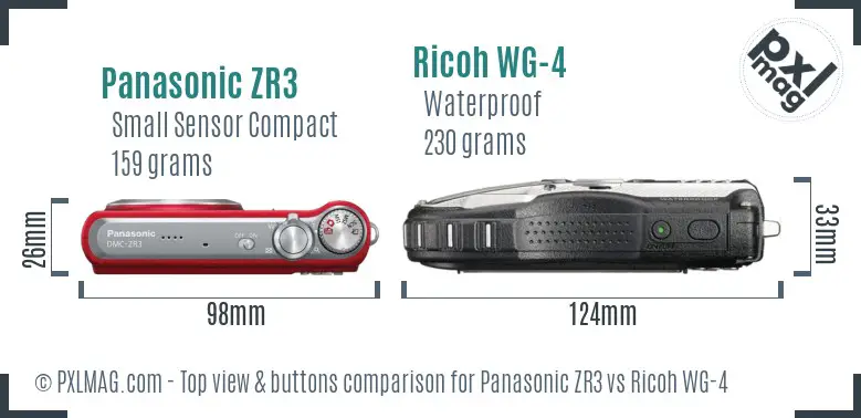 Panasonic ZR3 vs Ricoh WG-4 top view buttons comparison