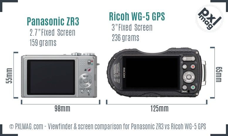 Panasonic ZR3 vs Ricoh WG-5 GPS Screen and Viewfinder comparison
