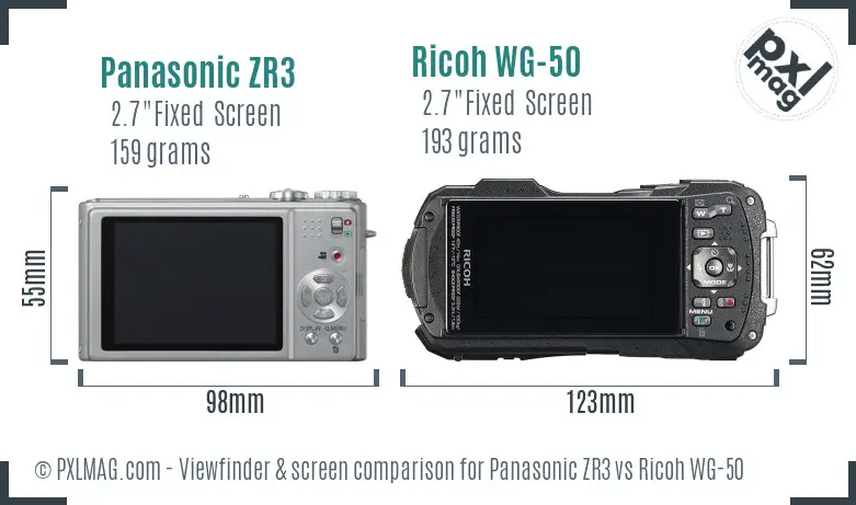 Panasonic ZR3 vs Ricoh WG-50 Screen and Viewfinder comparison