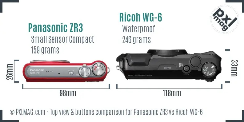 Panasonic ZR3 vs Ricoh WG-6 top view buttons comparison