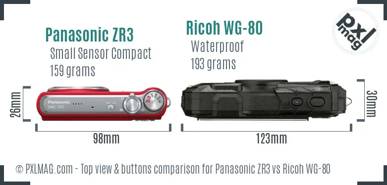 Panasonic ZR3 vs Ricoh WG-80 top view buttons comparison