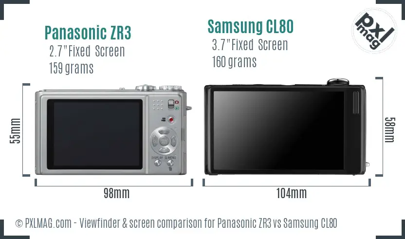 Panasonic ZR3 vs Samsung CL80 Screen and Viewfinder comparison