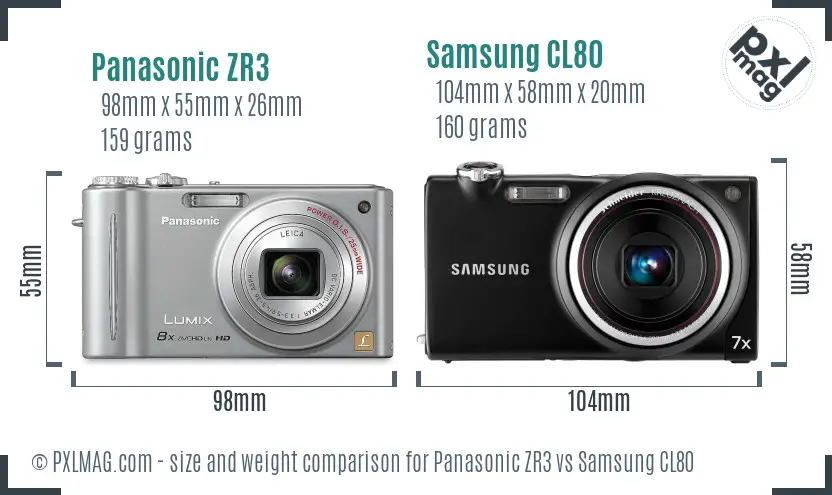 Panasonic ZR3 vs Samsung CL80 size comparison